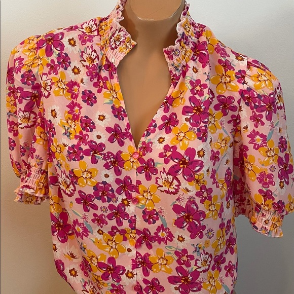A… love story floral baby doll top blouse puff sleeve smocked new - Picture 5 of 16